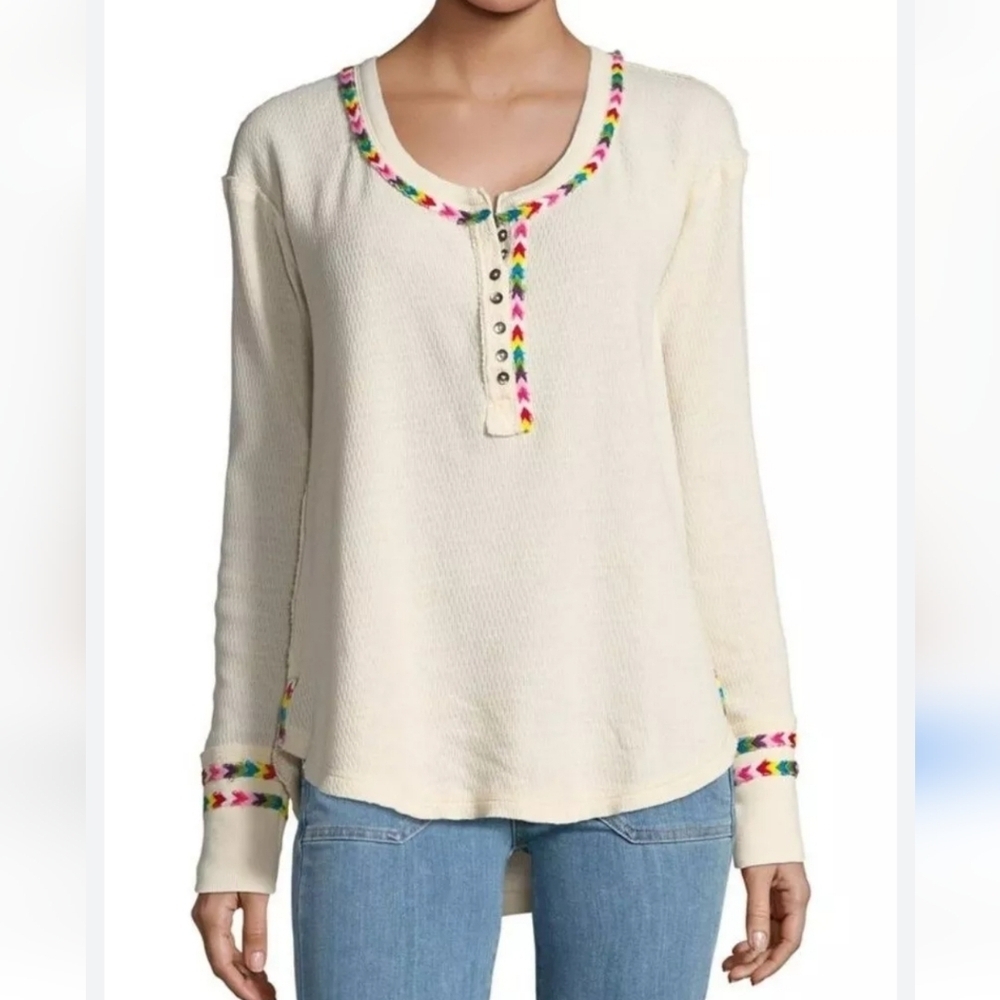 We The Free Rainbow Thermal Top Long Sleeve Scoop Neck Small